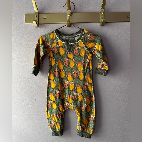 Grey Vintage Pink Lemon Romper Size 3M - Picture 5 of 7